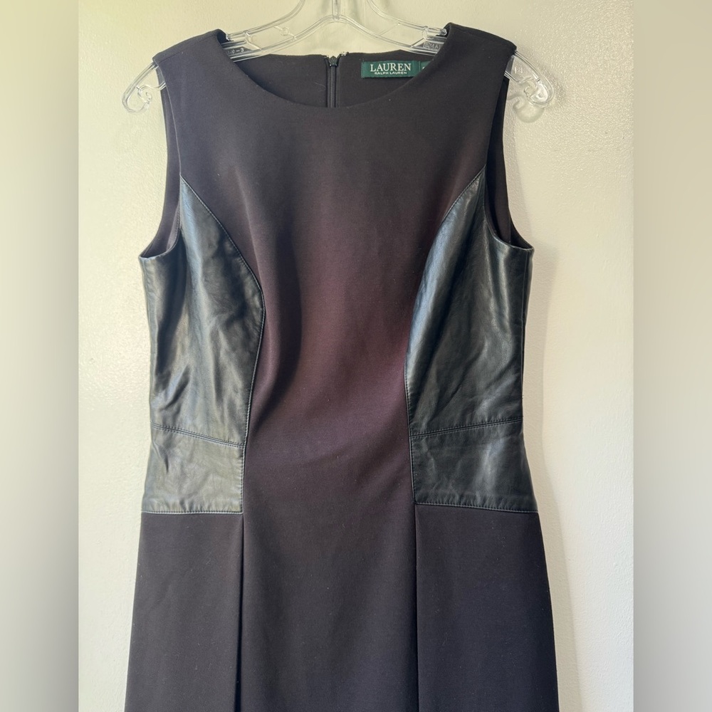 Lauren Ralph Lauren Faux Leather Trim Sheath Sleeveless Black Dress Sz - Picture 4 of 10
